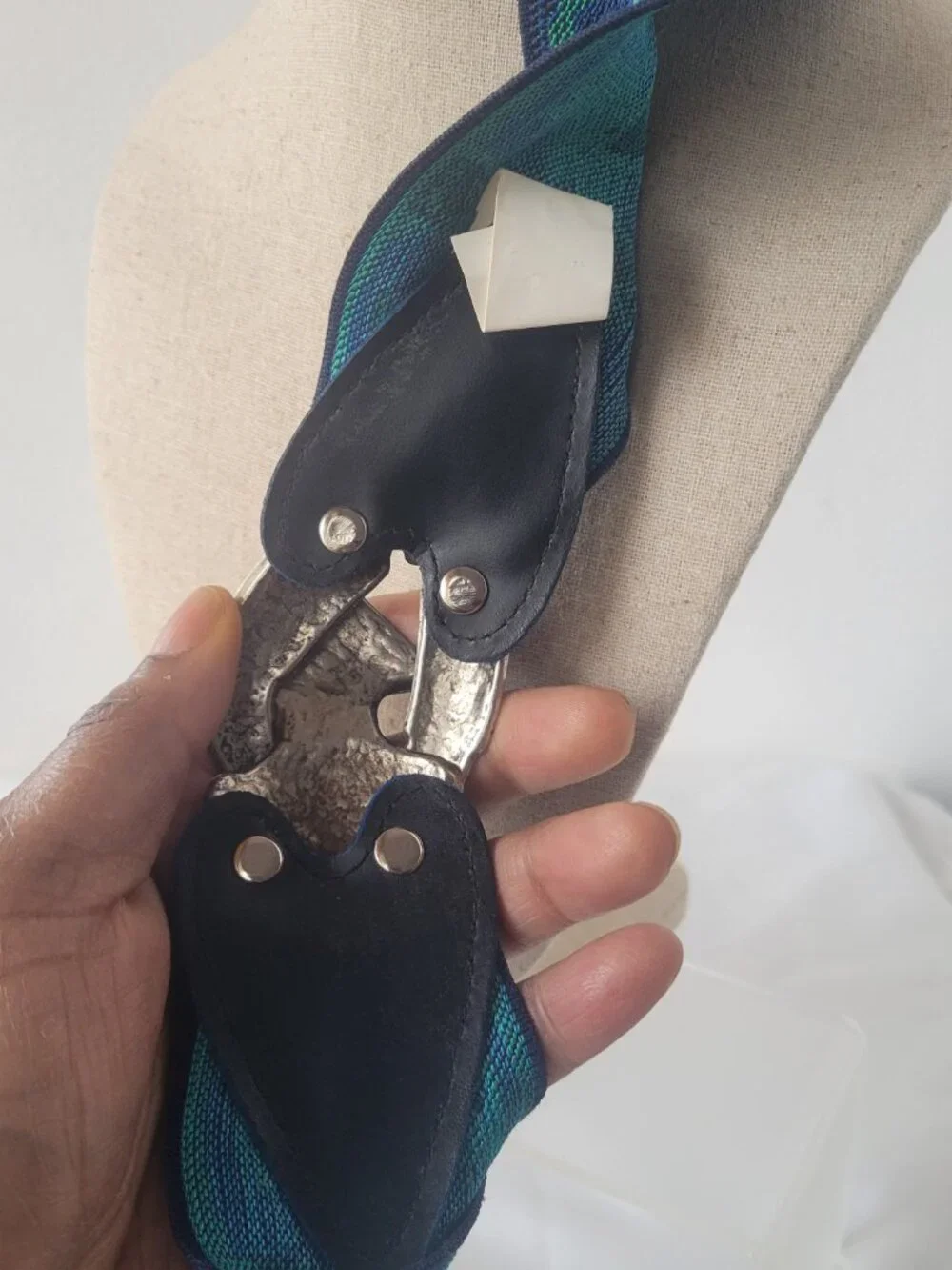 Vintage 70s 80s Elastic Stretchy Blue & Teal Silver Buckle Belt